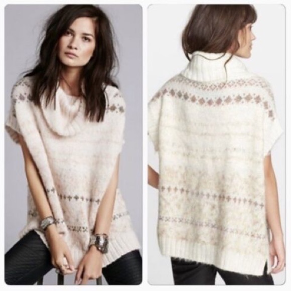 Free People Snow Bunny sweater cowl S fair isle - Picture 2 of 4
